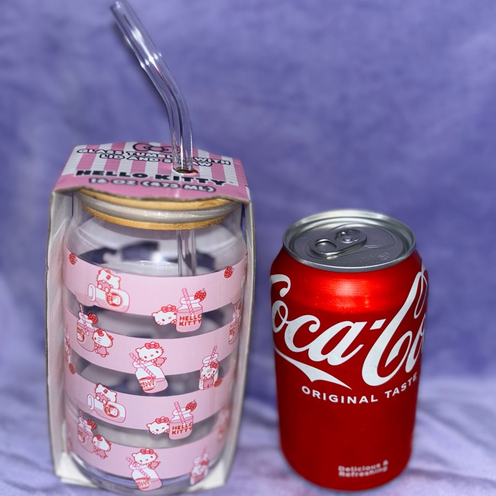 Hello Kitty 16oz Glass Tumbler Cup with Straw
